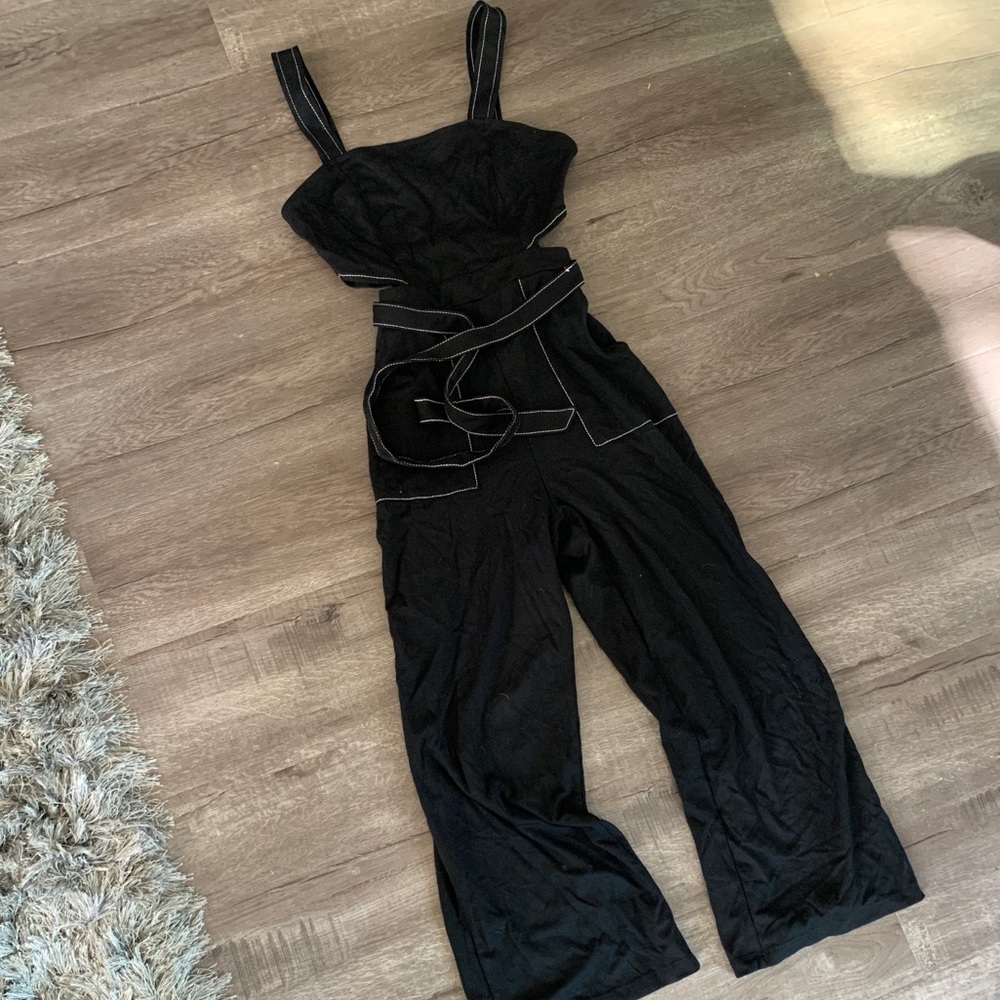 Bershka wide leg crop jumpsuit with cutouts